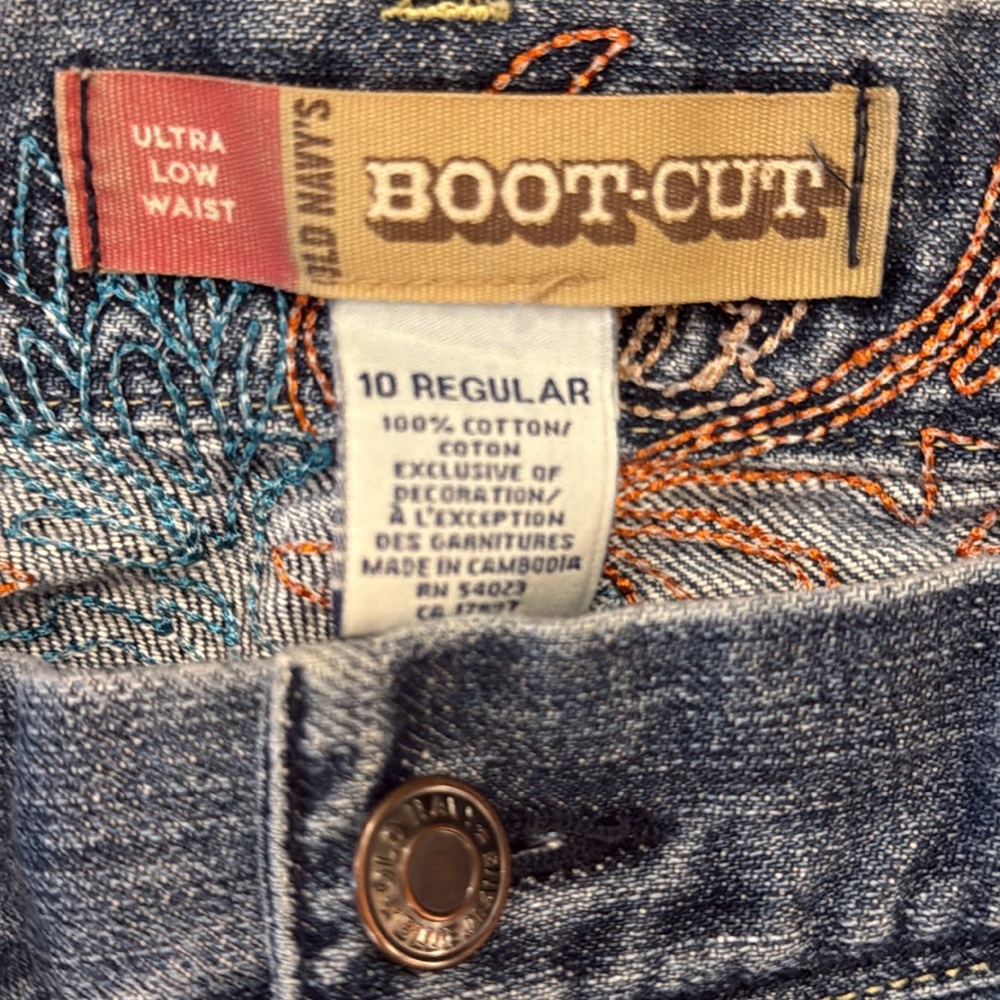 Vintage Y2K Old Navy Ultra Low Rise Bootcut Embroidered Jeans All Cotton Blue 10 - Picture 2 of 16
